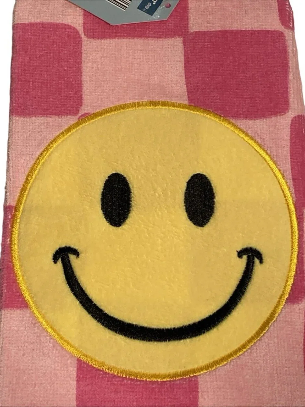 LOT of 2 Kitchen Dish or Bathroom Hand Towels Bath Set Pink Smiley Face PomPoms